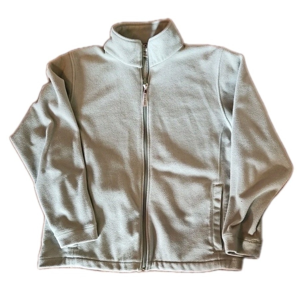 Woolrich Sage GREEN Full Zip Fleece Jacket Womens Large L Mock Neck